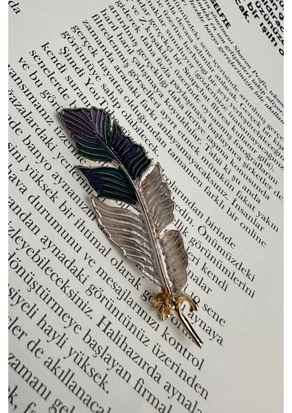 Altın Sarısı Mineli Renkli Tasarım Tüy Broş (6cm) indirimleri