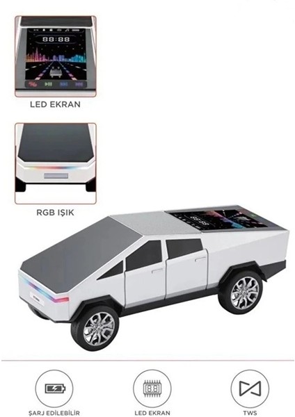 D68 Cyber Model Araba Tasarımlı Bluetooth Hoparlör 15W Güçlü Ses Rgb LED /tws/usb Beyaz ( Lisinya )