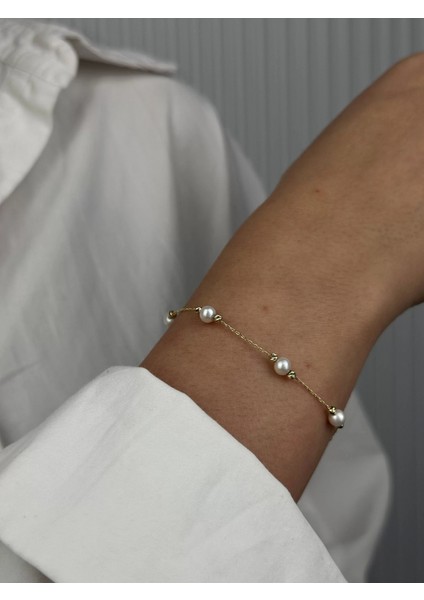 14 Ayar Altın Incili Bileklik 1036