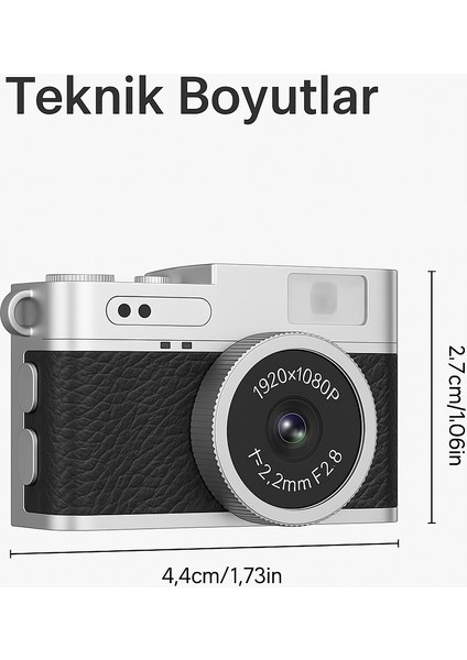 Vintage Mini Dijital Fotgraf Makinesi 1080P 0.96 Inç Ekranlı LED Işıkl