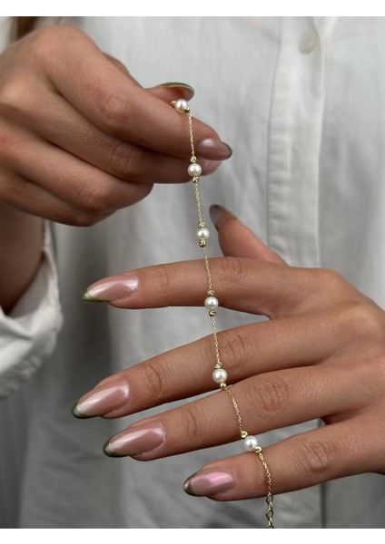 14 Ayar Altın Incili Bileklik 1036 modelleri