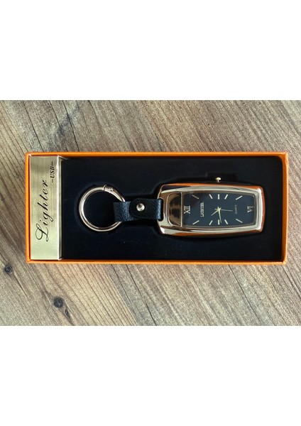 Altın Renk Saatli Anahtarlık USB Şarjlı Çakmak modelleri