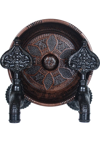 Ikili Hamam Taslı Desenli Perlatörlü Bakır Oksit Osmanlı Musluk