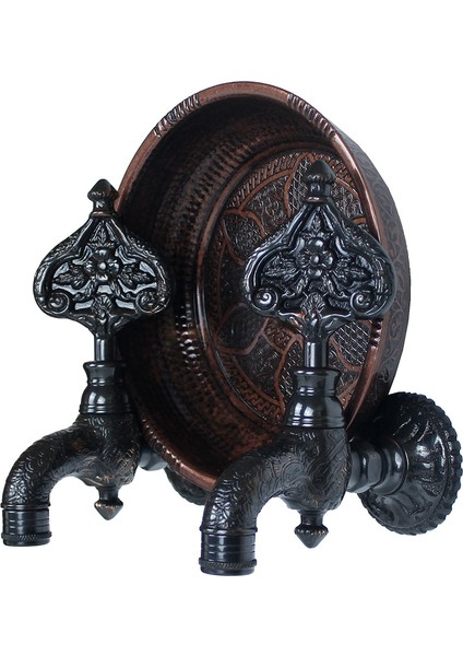 Ikili Hamam Taslı Desenli Perlatörlü Bakır Oksit Osmanlı Musluk fiyatları