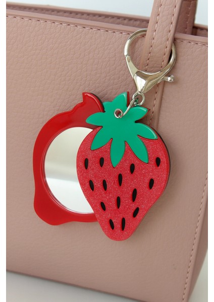 Çilek Tasarım Meyve Model Aynalı Kadın Çanta Charmı ve Anahtarlık