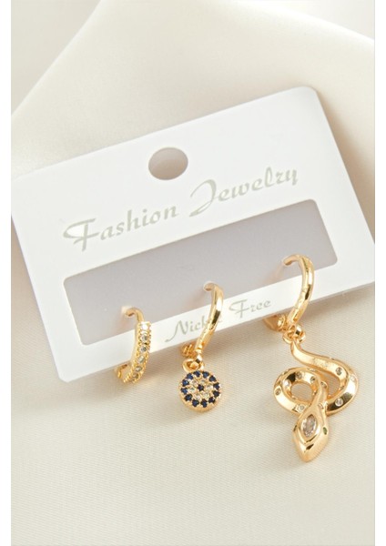 Wizard 3 Adet Yılan Zirkon Taşlı Küpe-Sarı fiyatları