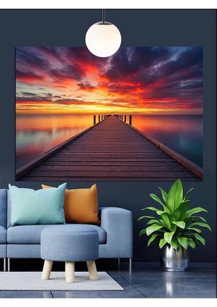 Gün Batımında Iskele (Sonsuzluk) Dekoratif Kanvas - Mdf Ahşap Tablo