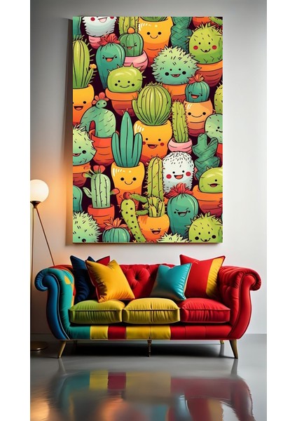Çocuk Odası Kreş Gülen Kaktüsler Ev Duvar Salon Güzellik Salonu Ofis Dükkan Dekarasyon Kanvas Tablo