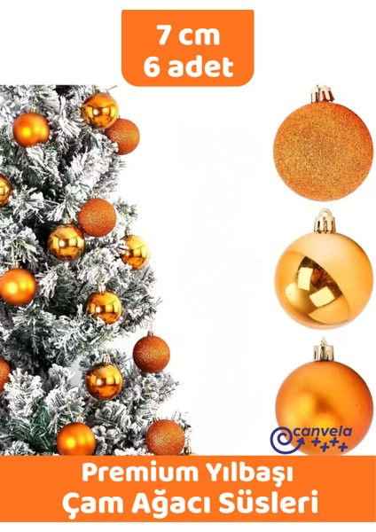 6 Adet 7 cm Premium Yılbaşı Çam Ağacı Süsleri Yılbaşı Topları Mat Simli Parlak Toplar