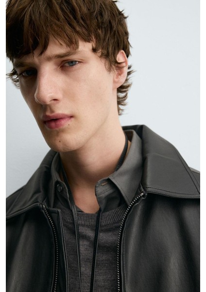Suni Deri Bomber Erkek Ceket fırsatları