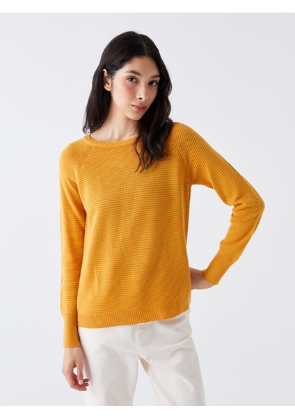 Yeni Sezon Bisiklet Yaka Kendinden Desenli Uzun Kollu Kadın Triko Kazak