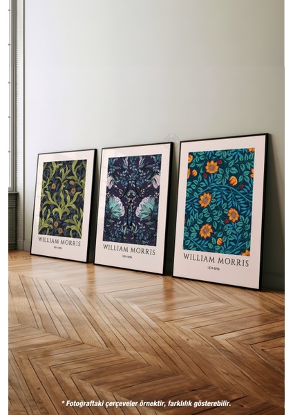 Çiçek Desenli Morris 3'lü Siyah Çerçeveli Poster, Tablo Seti No:43 fırsatları