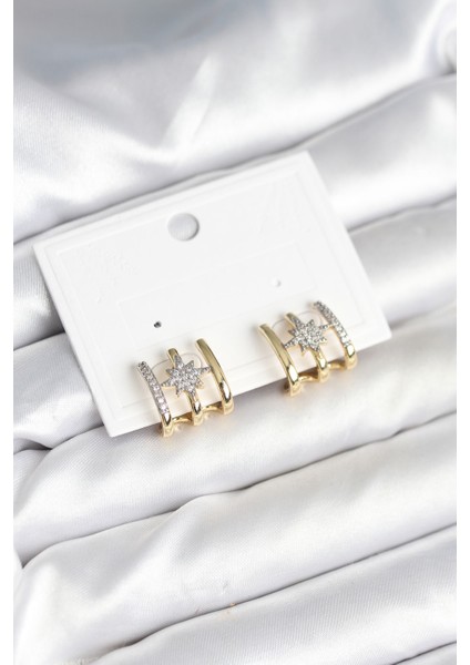 Kaburga Model Kutup Yıldızı Detaylı Gold Renk Kadın Küpe - Lisinya