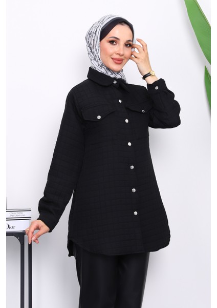 Siyah Kapitone Çıtçıtlı Cepli Ceket modelleri