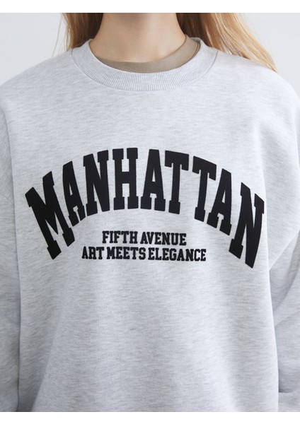 Yeni Sezon Manhattan Nakışlı Oversize Kadın Kalın Sweatshirt modelleri