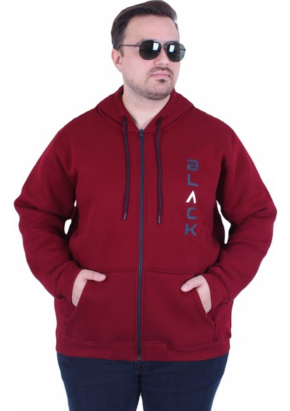 Mocgrande Büyük Beden Kapüşonlu Fermuarlı 3ip Sweat Black 25716 Murdum