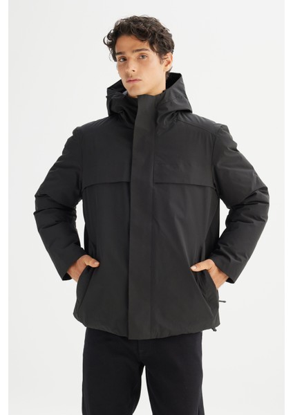 Relaxed Fit Rahat Kesim Kapüşonlu Cepli Şişme Mont