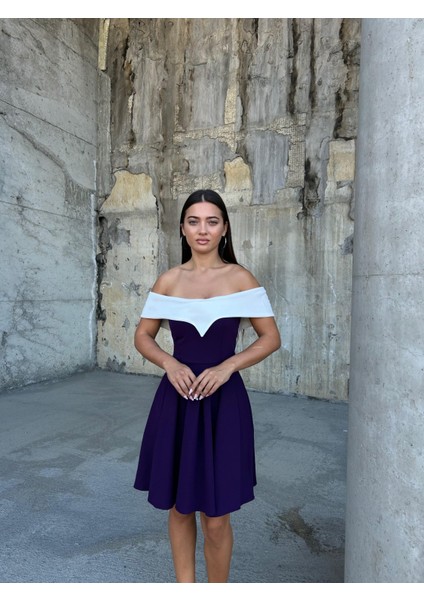 Esnek Krep Kumaş V Yaka Pile Detaylı Mini Abiye Elbise 583287 Mor fiyatları