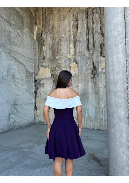 Esnek Krep Kumaş V Yaka Pile Detaylı Mini Abiye Elbise 583287 Mor modelleri