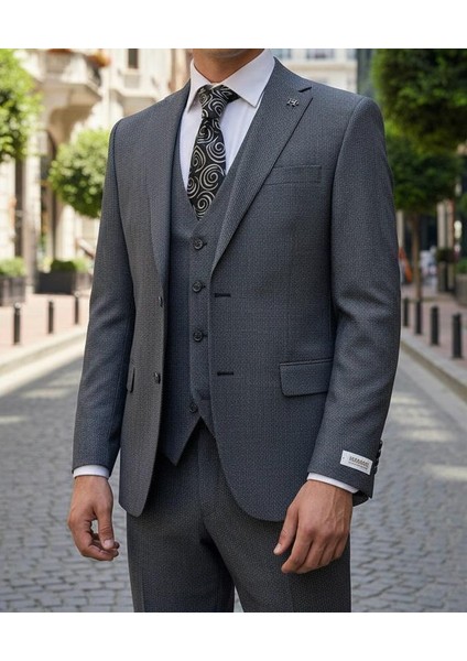 Mavi Yelekli Takım Elbise Modern Fit