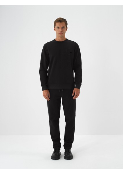 Erkek Siyah Pamuk Dokulu Regular Fit Sweatshirt