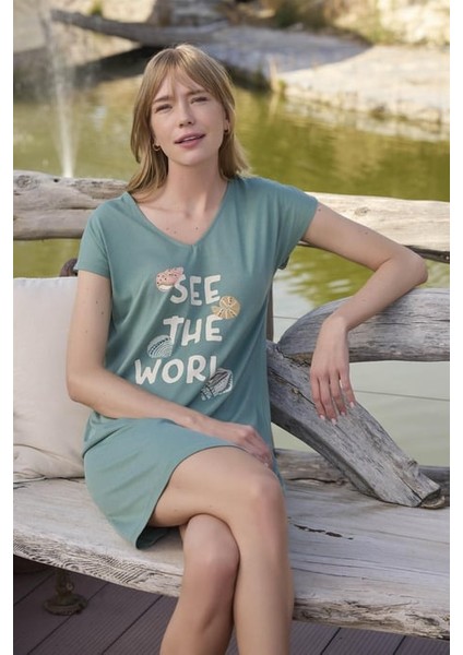 Monamise Dantelli ve Baskılı ''see The World'' Gecelik fiyatları