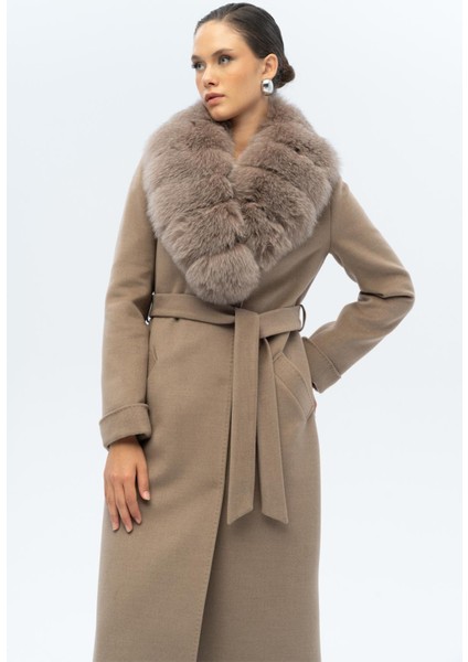 Çıkabilir Kürklü Belden Bağlamalı Uzun Kaşmir Kaban K. Kamel 3133-TK fiyatları