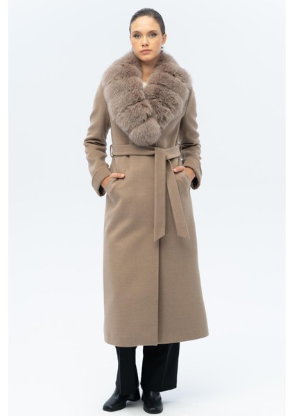Çıkabilir Kürklü Belden Bağlamalı Uzun Kaşmir Kaban K. Kamel 3133-TK fırsatları
