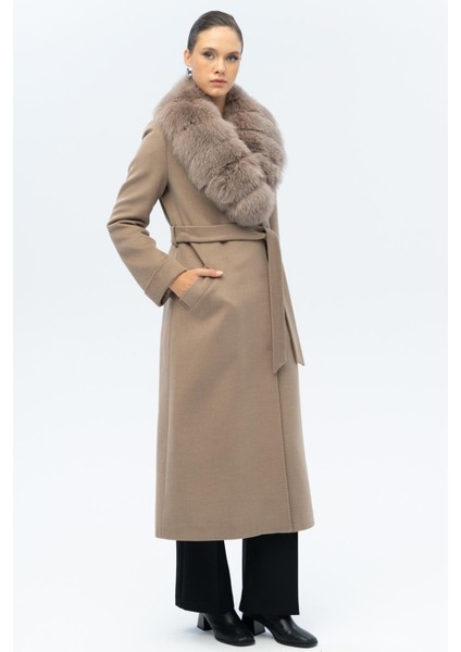 Çıkabilir Kürklü Belden Bağlamalı Uzun Kaşmir Kaban K. Kamel 3133-TK indirimleri
