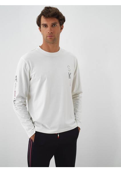 Erkek Ekru Pamuk Dokulu Regular Fit Uzun Kollu Tişört fiyatları