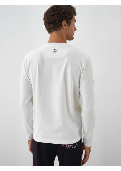 Erkek Ekru Pamuk Dokulu Regular Fit Uzun Kollu Tişört fırsatları