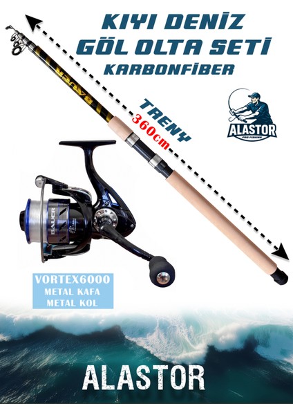 Trendy 360CM Olta Seti Kıyı Göl Deniz Olta Seti Vortex Olta Makinesi Dahil Olta Kamışı 2'li Set