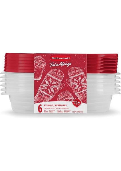 Takealongs 4 Cup Dikdörtgen Saklama Kabı 6’lı Set (12 Parça) – Bpa’sız, Mikrodalga ve Bulaşık Makinesi Uyumluu
