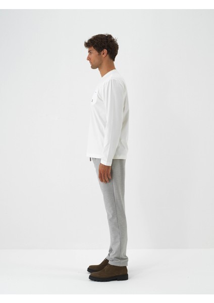 Erkek Ekru Pamuk Dokulu Regular Fit Uzun Kollu Tişört modelleri