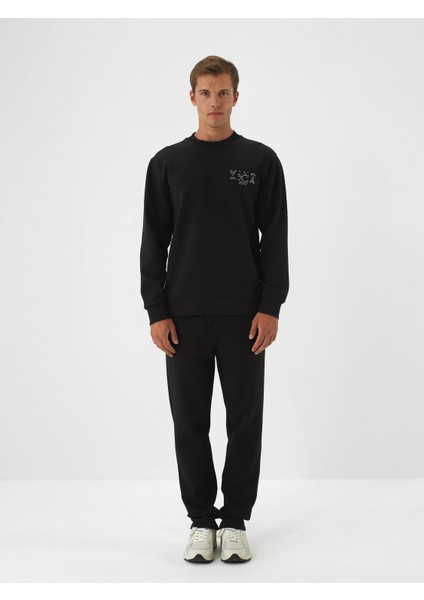 Erkek Siyah Pamuk Dokulu Regular Fit Sweatshirt