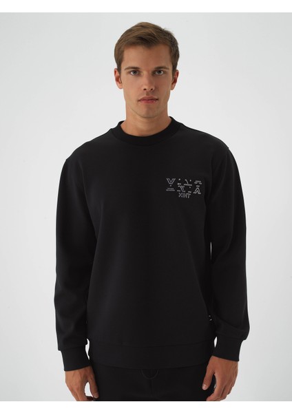 Erkek Siyah Pamuk Dokulu Regular Fit Sweatshirt fiyatları