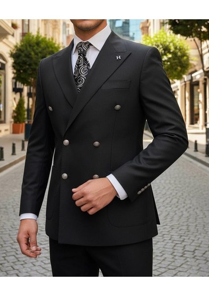 Siyah Metal Düğmeli Modern Fit Ceket