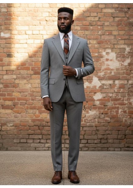Gri Modern Fit Erkek Takım Elbise | Yelekli 3'lü Kombin modelleri