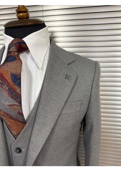 Gri Modern Fit Erkek Takım Elbise | Yelekli 3'lü Kombin indirimleri