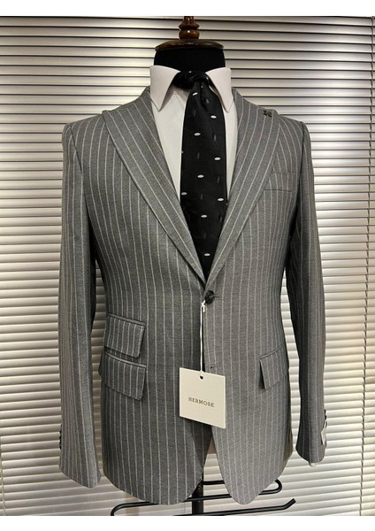 Gri Çizgili Modern Fit Erkek Ceket fırsatları