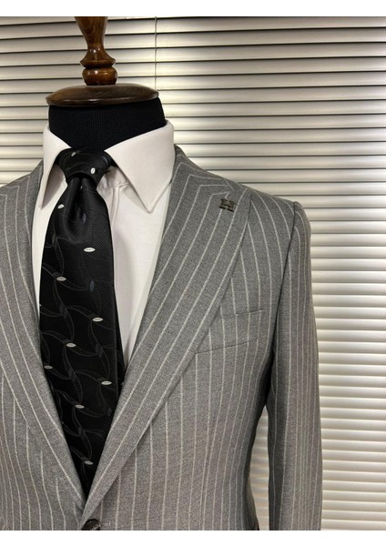 Gri Çizgili Modern Fit Erkek Ceket indirimleri