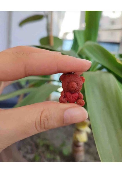Bear With Red Hearth El Yapımı Kalpli Kahverengi Ayıcık Küpe