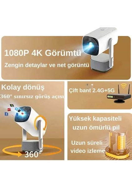K2 Taşınabilir Sinema Projektörü 4K Şarjlı Bluetooth Akıllı Projeksiyon modelleri