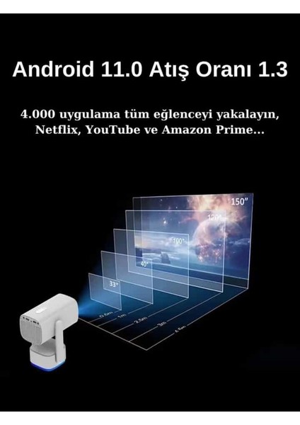 K2 Taşınabilir Sinema Projektörü 4K Şarjlı Bluetooth Akıllı Projeksiyon