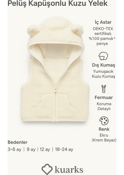 Peluş Bebek Yeleği Kapüşonlu Pamuk Penye Astarlı Ekru Çocuk Yelek fiyatları