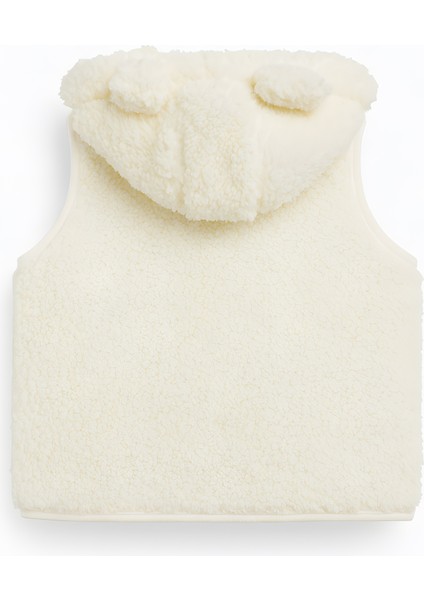 Peluş Bebek Yeleği Kapüşonlu Pamuk Penye Astarlı Ekru Çocuk Yelek modelleri