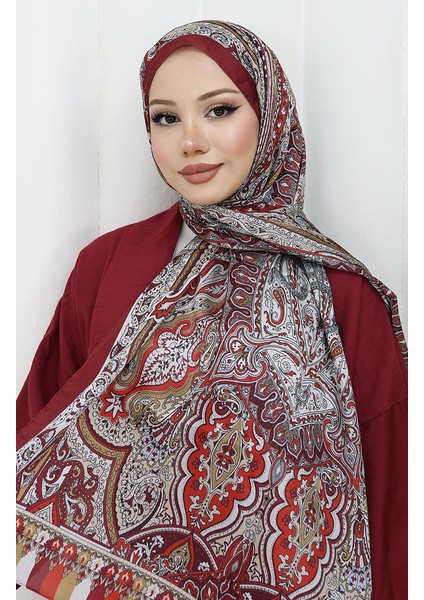 Etnik Desen Janjan Şal 70304-07 Bordo Bej