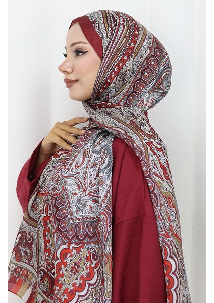 Etnik Desen Janjan Şal 70304-07 Bordo Bej modelleri
