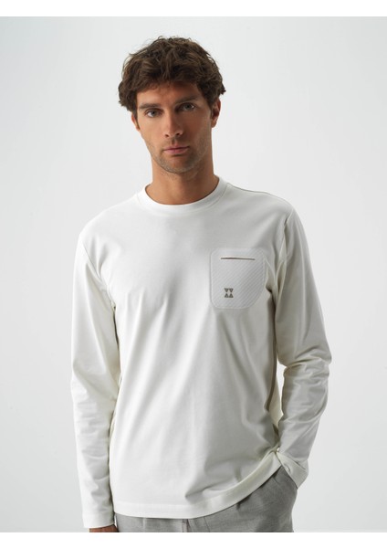 Erkek Ekru Pamuk Dokulu Regular Fit Uzun Kollu Tişört fiyatları
