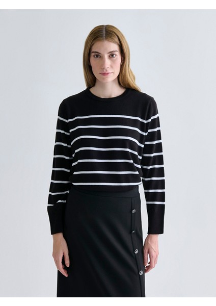 Yeni Sezon Bisiklet Yaka Çizgili Kadın Triko Kazak
